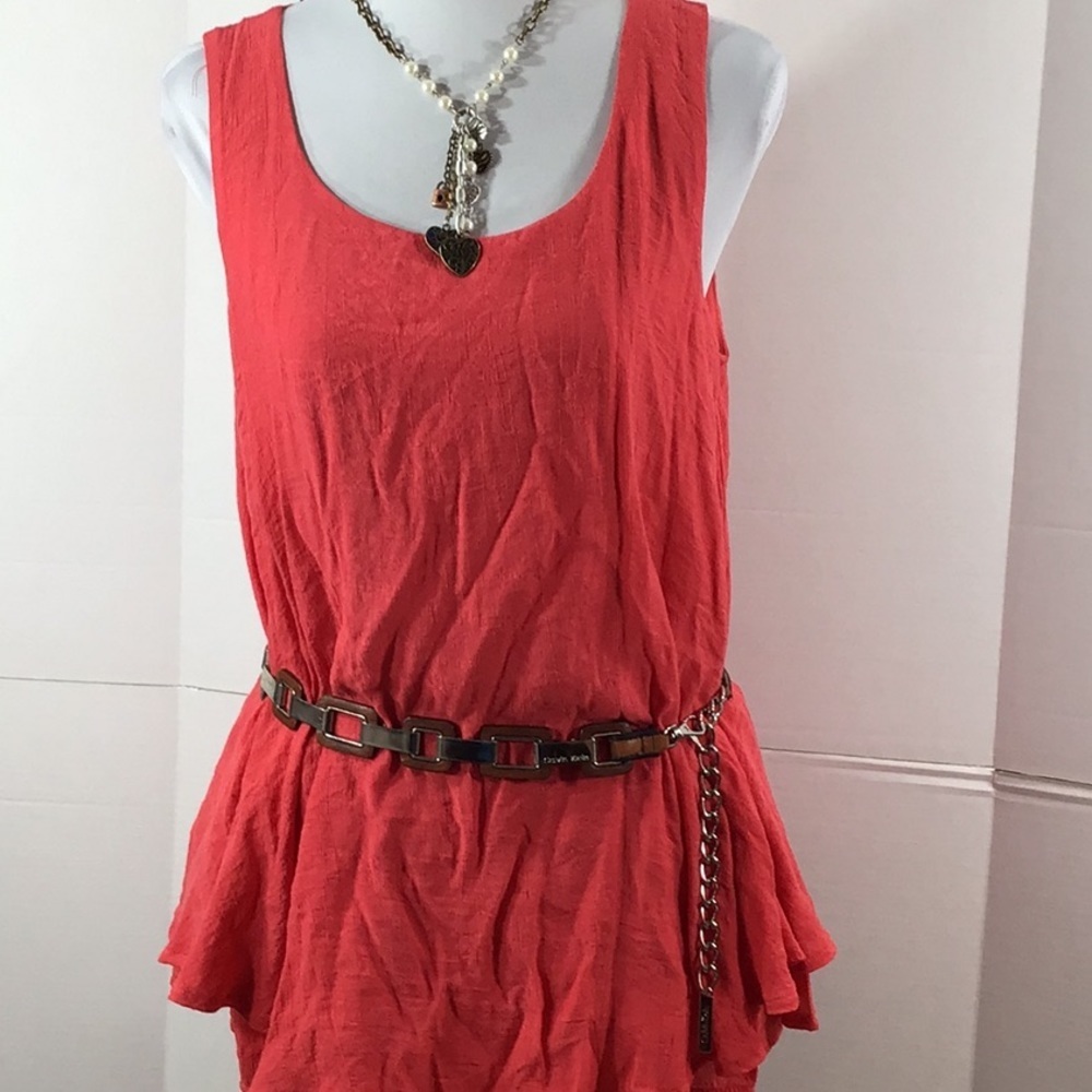 Calvin Klein tan leather and silver chain belt